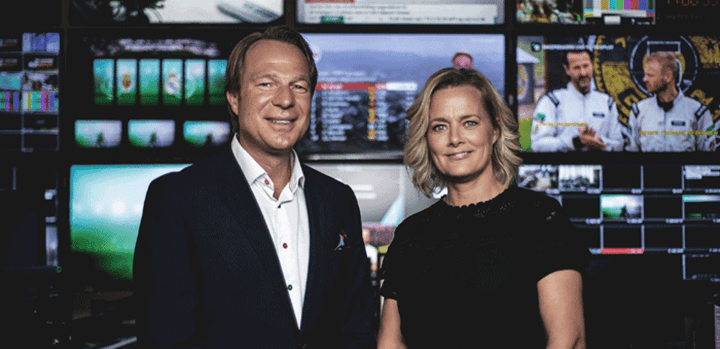 Sportschef Frederik Lauesen og administrerende direktør Anne Engdal Stig Christensen fotograferet på Kvægtorvet i Odense, hvor TV 2 SPORT X kommer til at høre hjemme. (Foto: Jens Wognsen / TV 2)